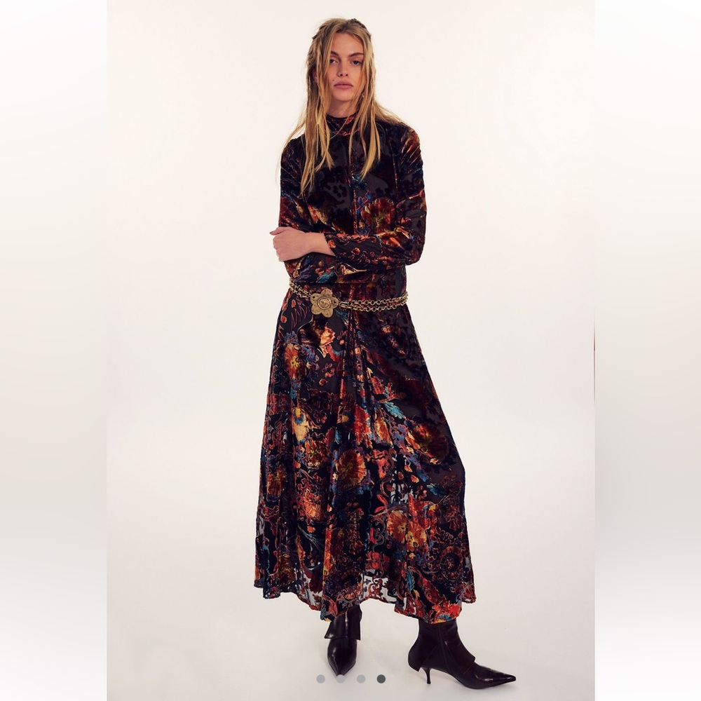 Free People Floral Maxi Dress - Black and Orange
